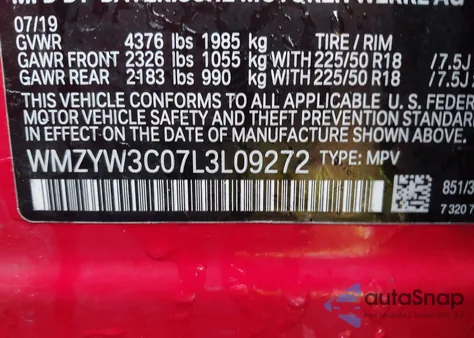 2020 Mini Countryman Cooper z USA, uszkodzony, nr VIN WMZYW3C07L3L09272